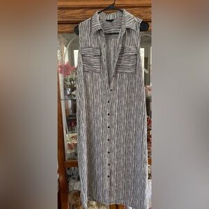 Black & White Pin Stripe Maxi Shirt Dress Front Pockets Size M